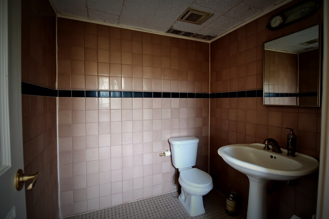 Dated bathroom with cracked tile before renovation
