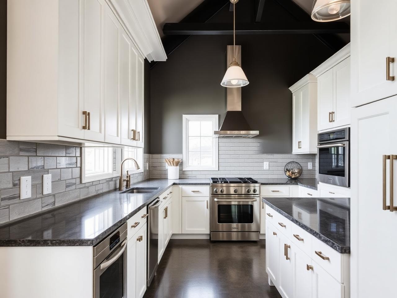 Finished kitchen renovation with white shaker cabinets and stone countertops